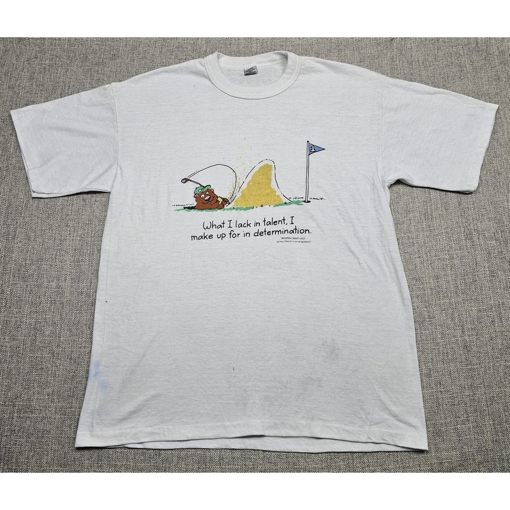 Vintage Golf Shirt Mens Large White Golf Bear Funny Golfer Parody USA 90s